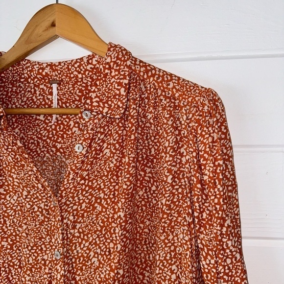 Free People Celia Print Tie Front Button Down Cropped Boho Blouse Sz L - Picture 5 of 10